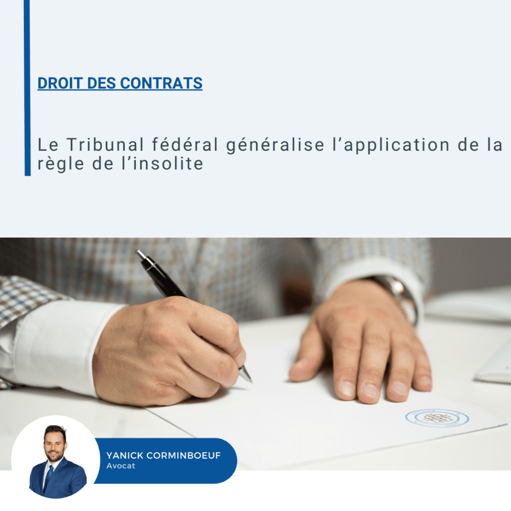 Visuel sur la règle de l'insolite en droit des contrats