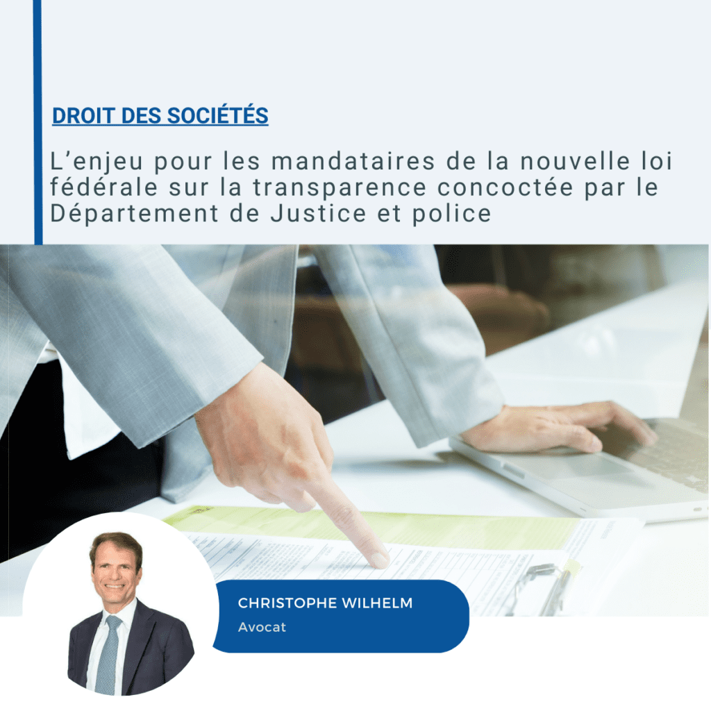 Nouvelle loi fédérale sur la transparence. Droit des sociétés et Droit commercial à Lausanne