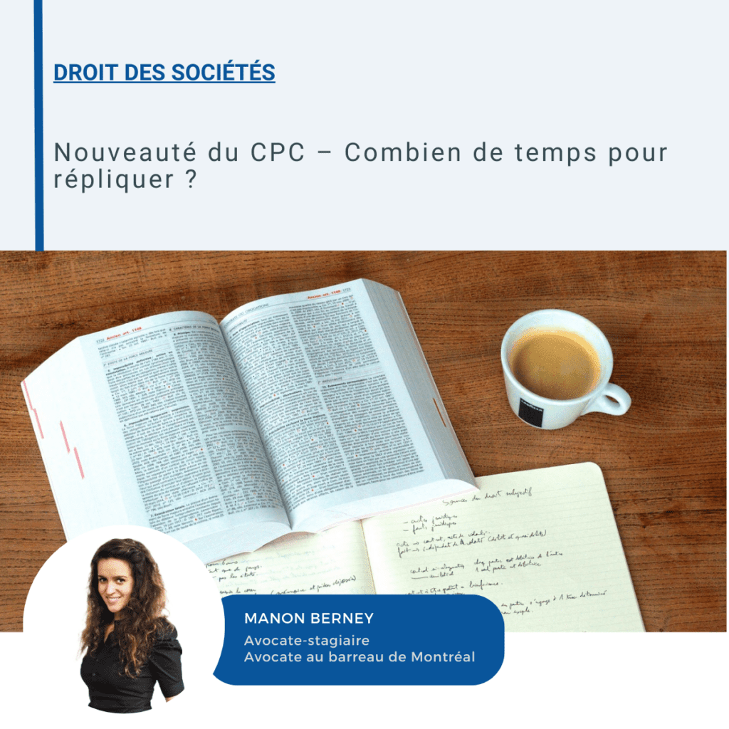 Visuel d?article sur la nouveaut? du CPC et le d?lai de r?plique