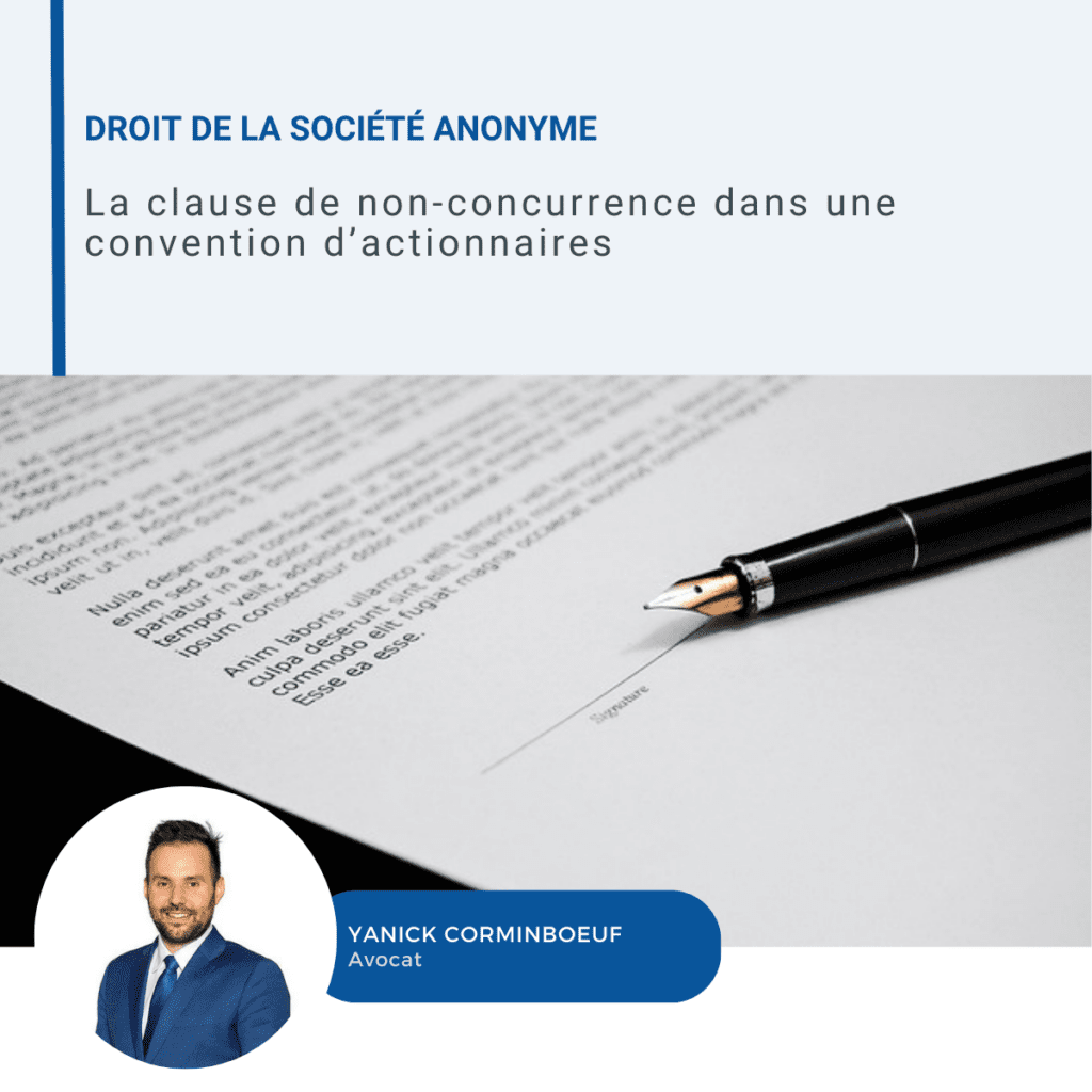 Visuel LinkedIn sur la clause de non-concurrence dans une convention d'actionnaires