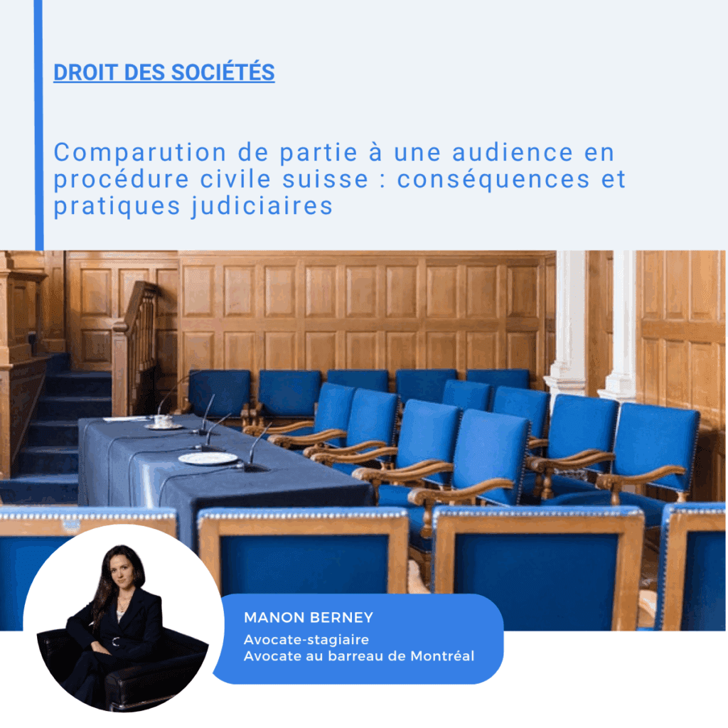 Visuel LinkedIn sur la comparution de partie en procédure civile suisse