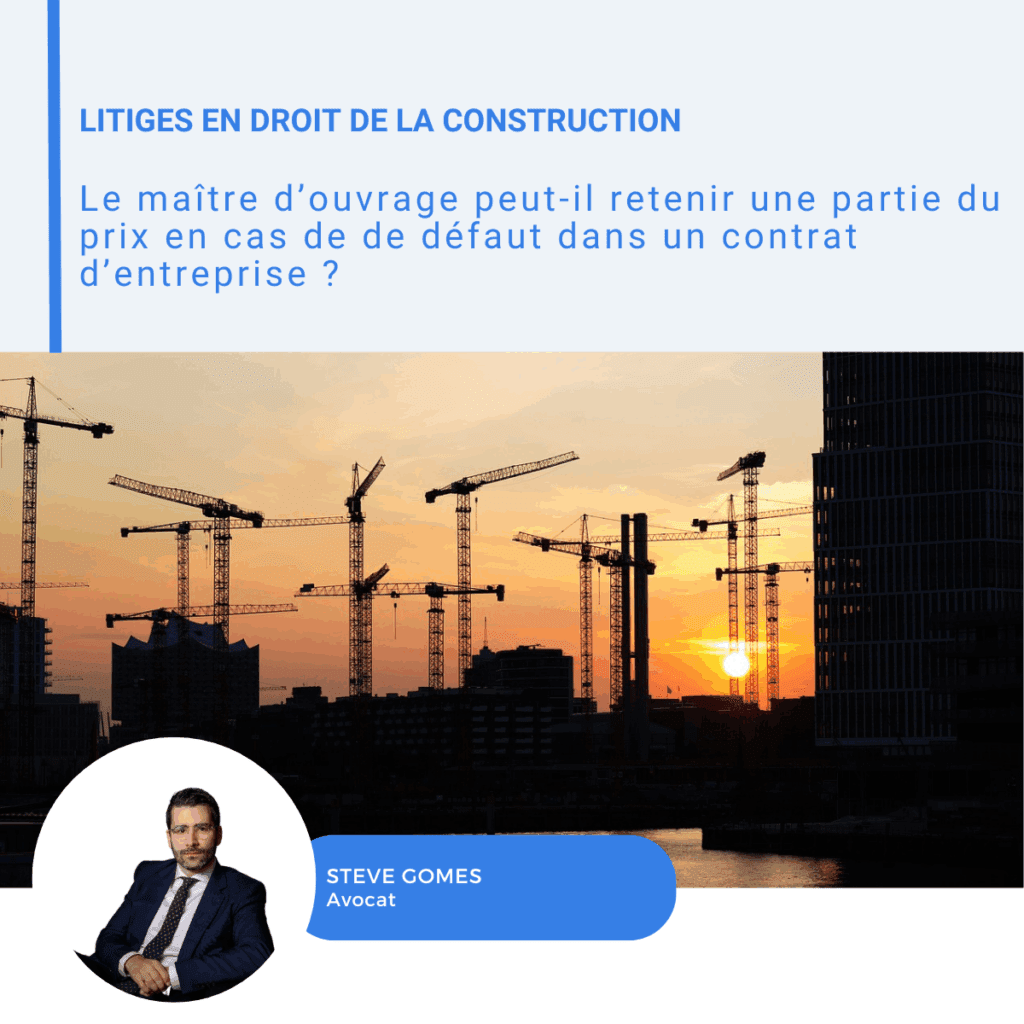 Visuel LinkedIn sur la retenue du prix en cas de défaut dans un contrat d'entreprise