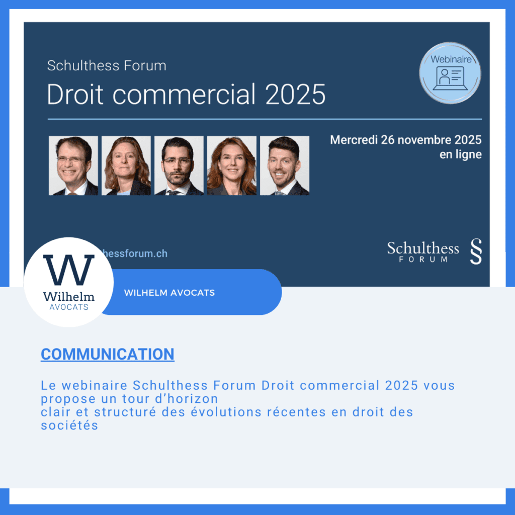 Visuel LinkedIn du Schulthess Forum Droit commercial 2025