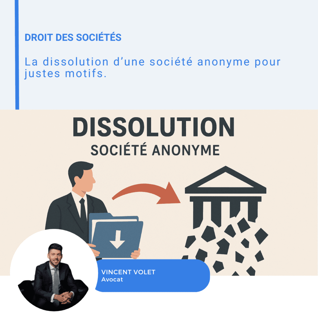 Visuel LinkedIn sur la dissolution d'une société anonyme pour justes motifs