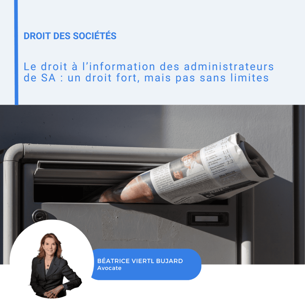 Visuel LinkedIn sur le droit à l'information des administrateurs de SA