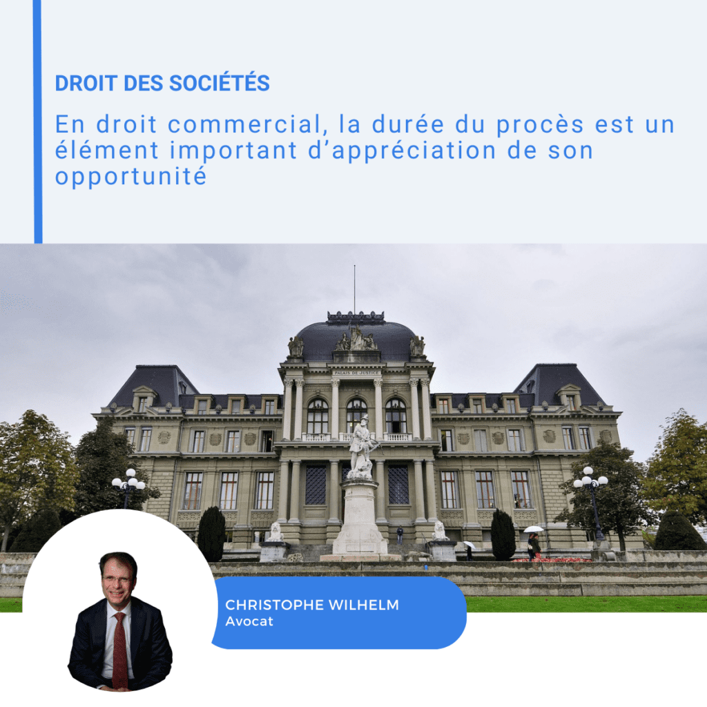 Visuel LinkedIn sur la durée du procès en droit commercial