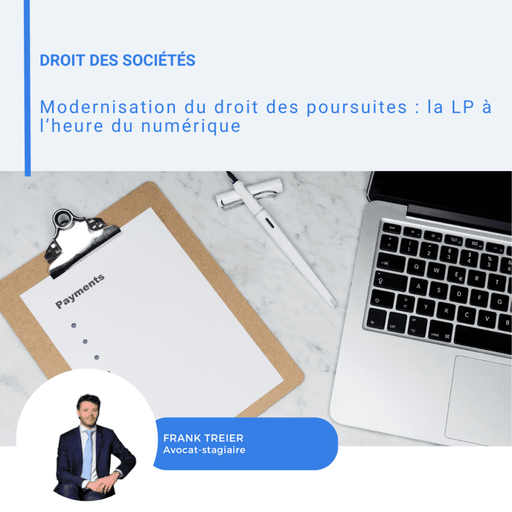 Visuel LinkedIn de Frank Treier sur la modernisation num?rique du droit des poursuites