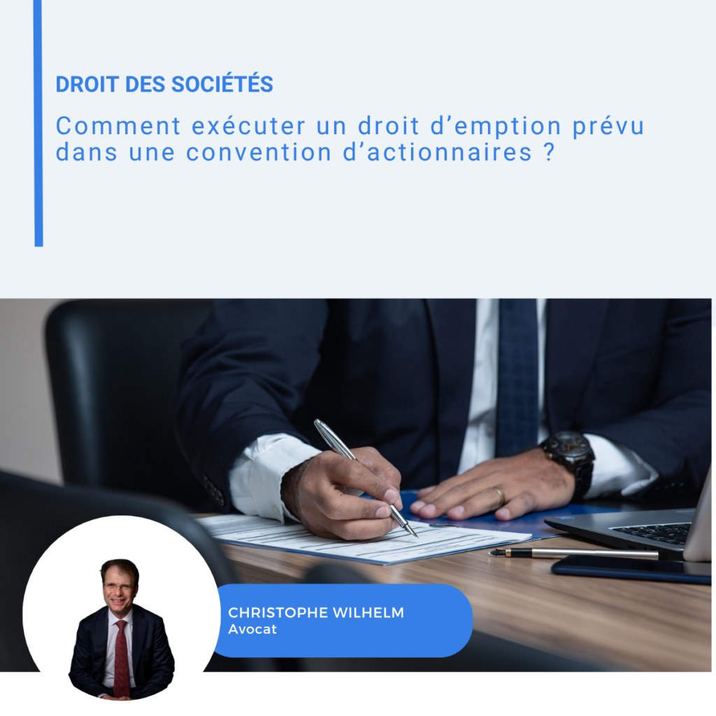 Visuel sur l’exécution d’un droit d’emption dans une convention d’actionnaires
