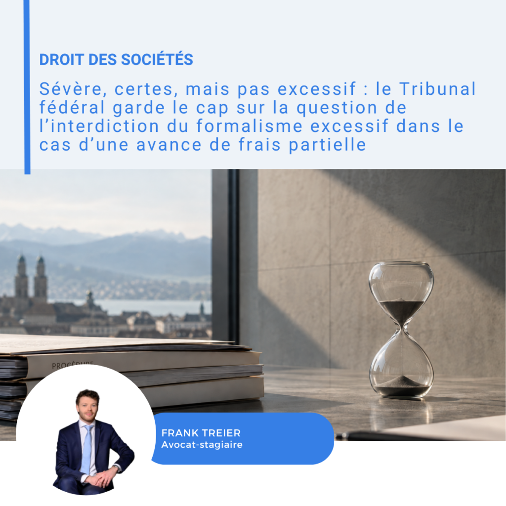 Avance de frais partielle et formalisme excessif : visuel avec sablier et portrait de Frank Treier